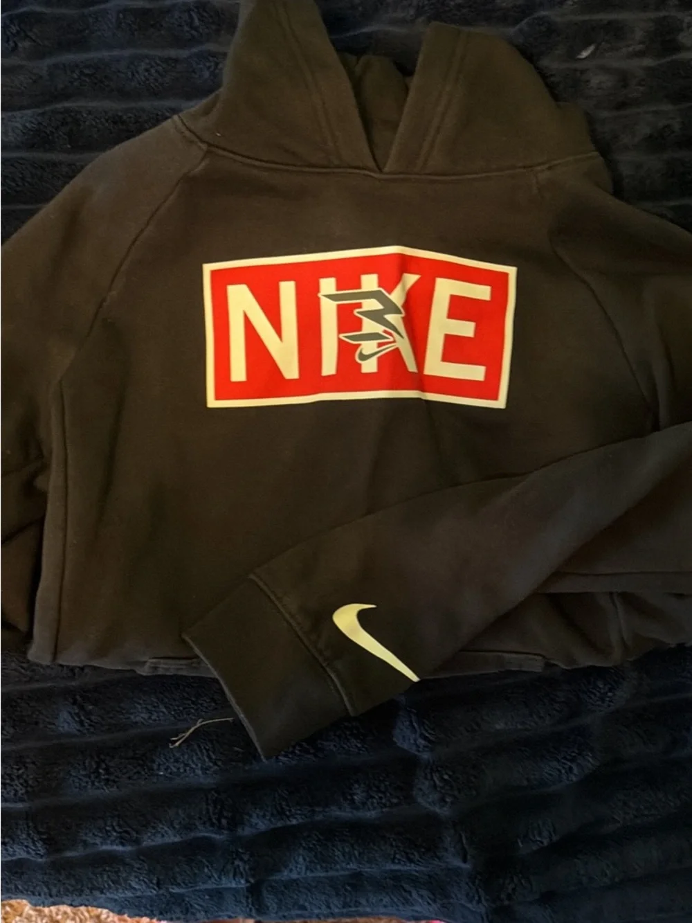 Nike Black Crewneck Sweater with Red Logo and White Swoosh